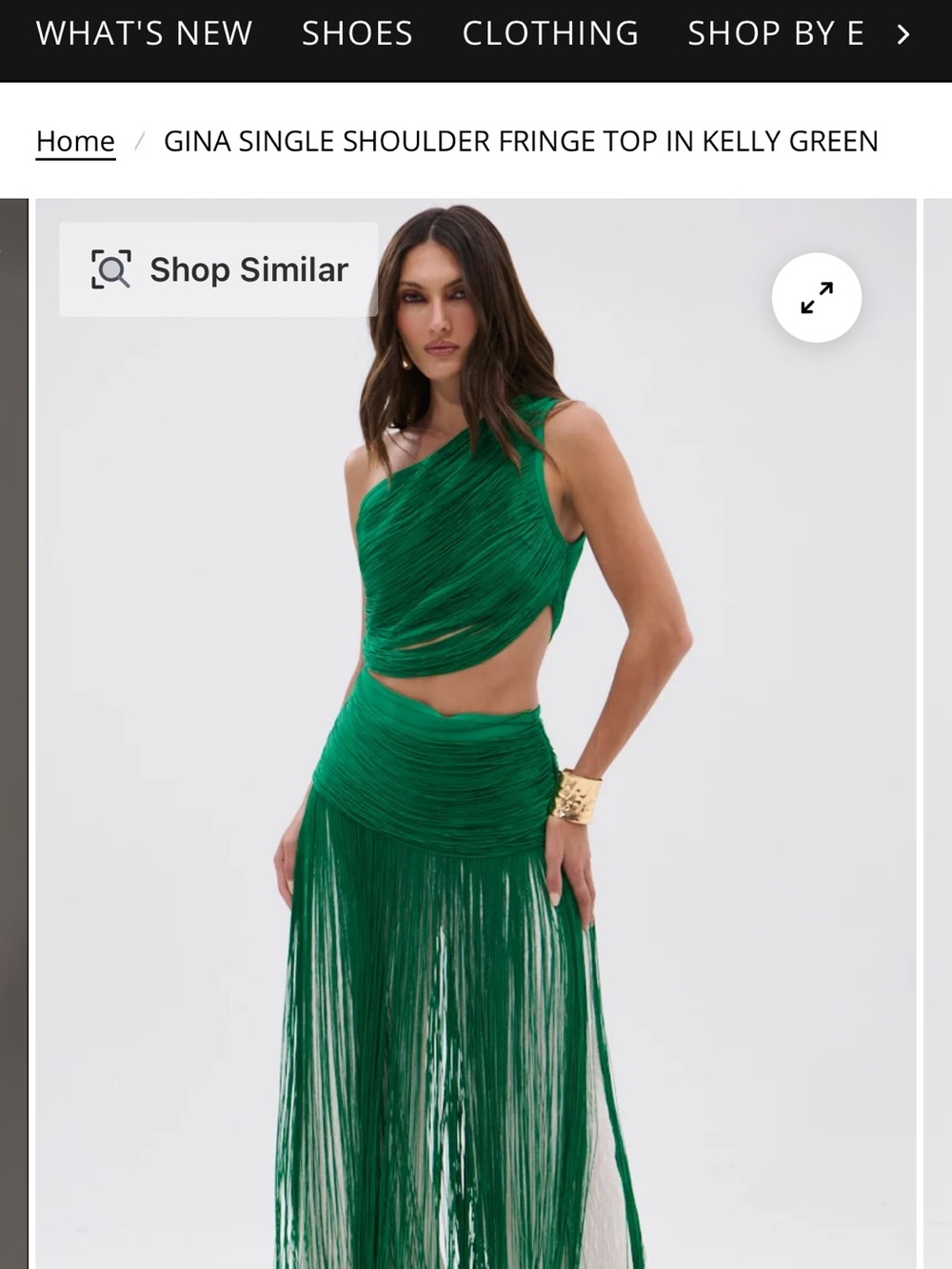 AKIRA Kelly Green One-Shoulder Fringe Maxi Top